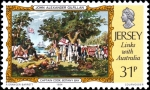 Stamps United Kingdom -  Vínculos con Australia: Pinturas de John Alexander Gilfillan, Capitán Cook en Botany Bay 