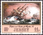 Stamps United Kingdom -  250 aniversario del nacimiento de Philippe de Carteret, 1733-1797, HMS Dolphin y HMS Swallow frente 