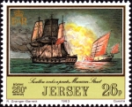 Stamps United Kingdom -   250 aniversario del nacimiento de Philippe de Carteret, 1733-1797, HMS Swallow hundiendo un pirata,