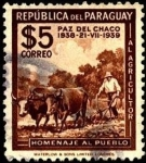 Sellos del Mundo : America : Paraguay : La Paz del Chaco. Homenaje al pueblo, arando la tierra con bueyes.