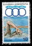 Stamps : Europe : Greece :  XI Juegos Mediterráneos, Atenas - Natación.