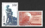 Sellos de Europa - Noruega -  823-824 - Edvard Hagerup Grieg y Niels Henrik Abel 