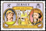 Stamps : Europe : United_Kingdom :  Vínculos históricos entre Jersey y Francia. Rollo, duque de Normandía, Guillermo el Conquistador y C