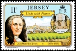 Stamps : Europe : United_Kingdom :  Vínculos históricos entre Jersey y Francia. Jean Martell (comerciante de brandy), todavía temprano, 