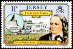 Stamps : Europe : United_Kingdom :  Vínculos históricos entre Jersey y Francia. Victor Hugo, Le Rocher des Proscrits y Terraza Marina
