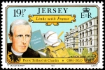 Sellos de Europa - Reino Unido -  Vínculos históricos entre Jersey y Francia. Pierre Teilhard de Chardin y Maison Saint Louis