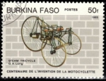 Stamps : Africa : Burkina_Faso :  Centenario de la motocicleta(Bicicleta de vapor "G. A. Long").
