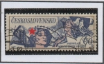 Stamps Czechoslovakia -  Red Star Man Niño y palomas