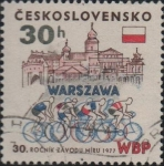 Stamps Czechoslovakia -  Varsovia Bandera Polaca y Ciclistas