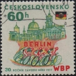 Stamps Czechoslovakia -  Berlin Bandera D.D.R. y Ciclistas