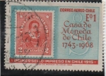 Stamps : America : Chile :  Primer sello impreso en Chile