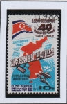 Sellos de Asia - Corea del norte -  Independencia 40 Aniv. Mapa Bro 1988 Ken misiles d' E.U.