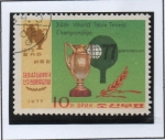 Stamps North Korea -  Campeonatos Mediales d' tenis d' mesa. Emblema y Trofeo