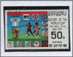 Stamps North Korea -  Historia d' l' copa d' mundo d' Futbol: Jugadores y Emblemas