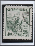 Stamps South Korea -  Campesino cosechando Arroz
