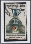 Sellos del Mundo : Africa : Costa_de_Marfil : 18º Copa d' l' Naviones d' Africa Senegal' 92:  Elefantes co Trofeo