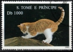 Sellos del Mundo : Africa : Santo_Tom�_y_Principe : gato,Pelo corto pelirrojo.