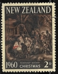 Stamps New Zealand -  Navidad 1960 - Adoracion de los Pastores  pintado por Rembrandt