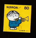 Stamps : Asia : Japan :  Niño tocando trompeta
