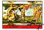 Stamps United Arab Emirates -  PINTURA- Adan y Eva 