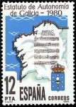 Stamps Spain -  ESPAÑA 1981 2611 Sello Nuevo Promulgación del Estatuto de Autonomia de Galicia  Escudo, Mapa e Himno