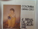 Sellos del Mundo : America : Colombia : 4°Bienal de Arte-Medellín 1981-Oleo de Fernando Botero 