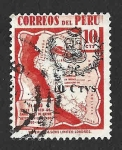 Sellos de America - Per� -  406 - Mapa de Perú