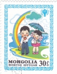 Sellos de Asia - Mongolia -  Niños bajo paraguas y arco iris