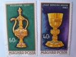 Stamps : Europe : Hungary :  Arte de Orfebres Húngaros- Sello N°1:La Copa de Bendek Suky- Sello N°2:Burette de Altar,1500