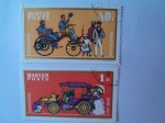 Stamps : Europe : Hungary :  Autos Antiguos- Sello N°1) Daimler 1886- Sello N°2) Benz 1901- Sellos del año 1970
