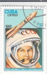 sello : America : Cuba : XXV  Aniv. del primer hombre en el espacio