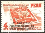 Stamps : America : Peru :  Hospital Obrero de Lima. VI congreso de la U.P. de las Américas 1949. Sobreimpreso V congreso paname