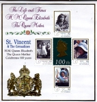 Stamps : Europe : Saint_Vincent_and_the_Grenadines :  REINA ELIZABETH, REINA MADRE 100 AÑOS