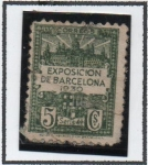 Stamps Spain -  Vistas d' l' Exposición y Escudo