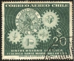Stamps America - Chile -  Representación del átomo, lema de la Universidad Técnica Federico Santa María, en latín. 25 años.