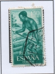 Stamps Spain -  XXV Años d' Paz, Transporte fluvial d' Maderas