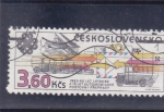 Stamps : Europe : Czechoslovakia :  60 años transporte aéreo y 75 correo terrestre