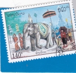 Stamps Laos -  Elefante asiático blanco