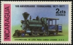 Stamps : America : Nicaragua :  100 años del ferrocarril. 1877 - 1977. Locomotora de leña para carga liviana.