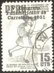 Stamps America - Peru -  El CHASQUI, dibujo del cronista Felipe Guamán Poma de Ayala. Sello de 1949, sobreimpreso