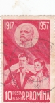 Stamps Romania -  Niño y niña con la bandera de Lenin