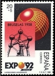 Stamps Spain -  ESPAÑA 1989 2992 Sello Nuevo Exposición Universal de Sevilla. Expo de Bruselas 1958 Atomium Michel28