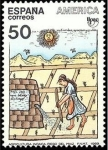 Stamps Spain -  ESPAÑA 1989 3035 Sello America-UPAE Pueblos Precolombinos Usos y Costumbres Michel2915 Scott2610