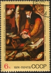 Stamps Russia -  Pinturas extranjeras en museos soviéticos, El vendedor de pescado, Pieter Pietersz
