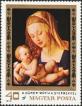 Stamps : Europe : Hungary :  450 Aniversario de la Muerte de Durero, "Virgen con el Niño"