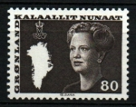 Stamps : Europe : Greenland :  Margarita II y mapa