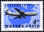 Sellos de Europa - Hungr�a -  Aviones y mapas, Boeing 747 (Pan Am) sobre América del Norte