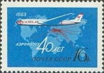Stamps Russia -  40 aniversario de la aerolínea soviética Aeroflot, Tupolev Tu-124 Jetliner