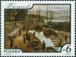 Stamps : Europe : Poland :  Pinturas del río Vístula, fiesta de la trompeta, de Aleksander Gierymski