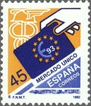 Stamps Spain -  ESPAÑA 1992 3226 Sello Nuevo Mercado Único Eurpeo Caduceo de Mercurio y 12 Estrellas de la Comunidad